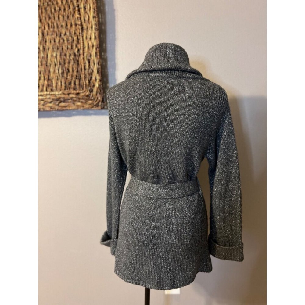 Talbots Charcoal Gray Wrap Wool-Blend Belted Cardigan - Picture 3 of 10